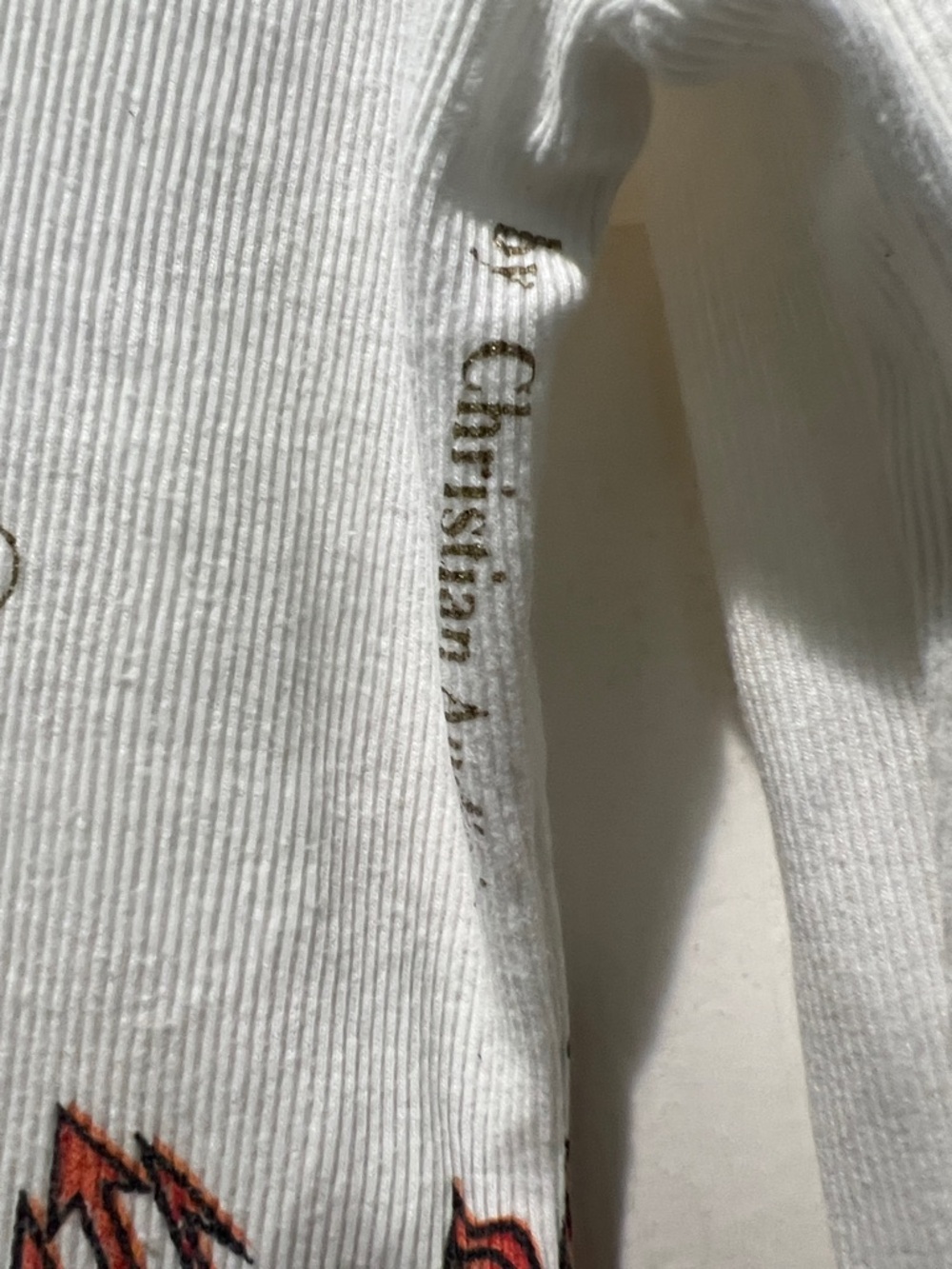 Ed Hardy White Long Sleeve V-Neck Top with Gold, Black and Red Graphics - Picture 6 of 9